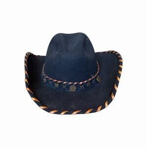Bullhide Black Wool Cowboy Hat Western Rodeo Ranch Concho Band Size Large